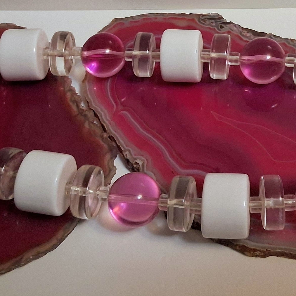 Vintage Monet Vibrant Pink, Clear and White Lucite Necklace